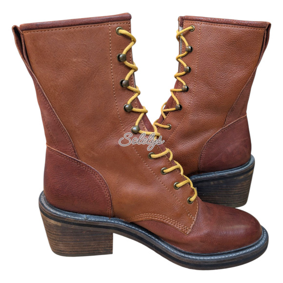 Gee WaWa Dixie Steel Lace Up Brown Leather Heeled Boot 8 Free People Anthro - Picture 10 of 10